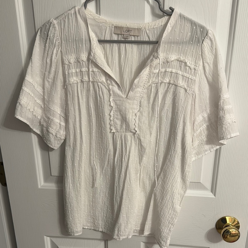 LOFT White Mandarin Collar Relaxed Blouse